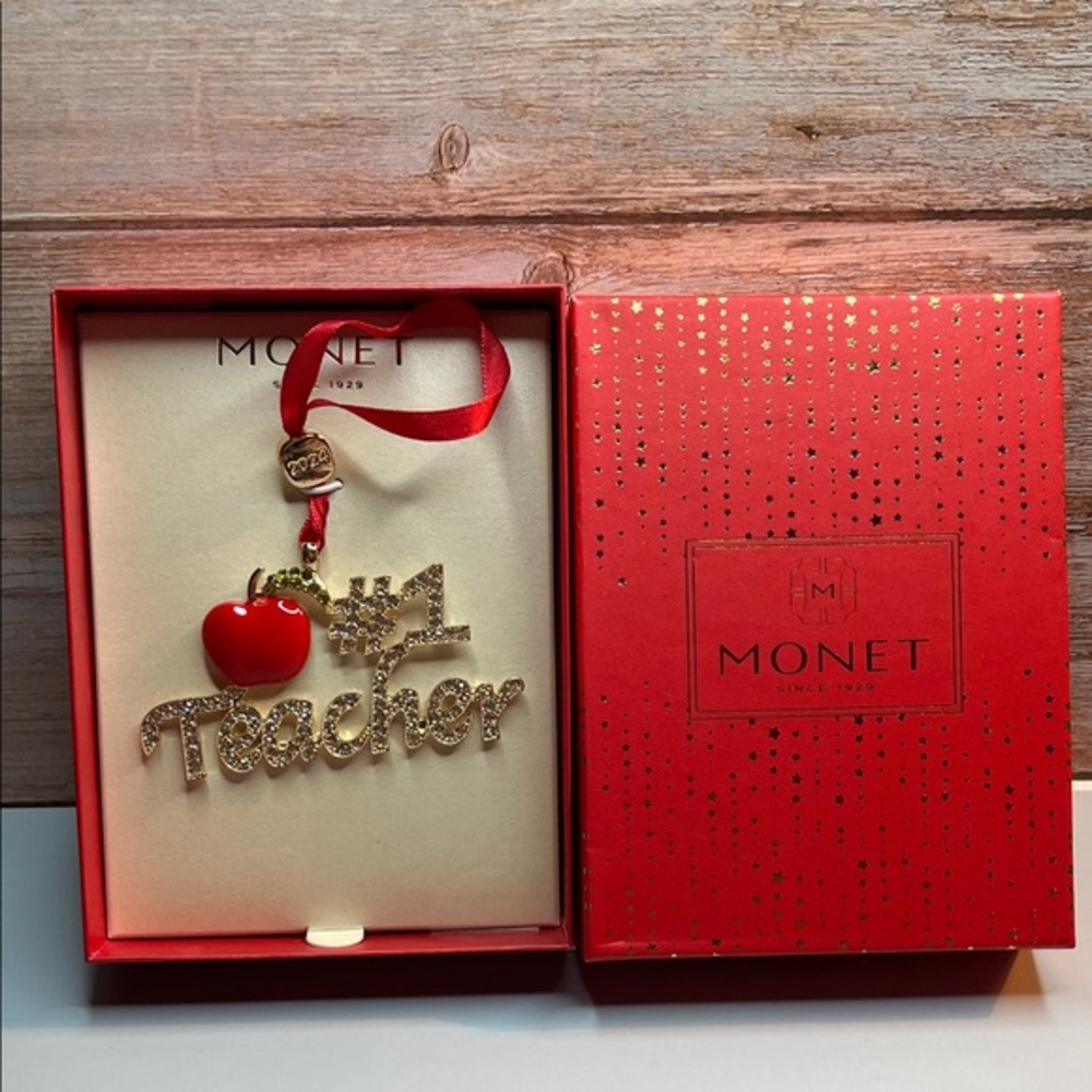 Monet Red and Gold Teacher Ornament 2024